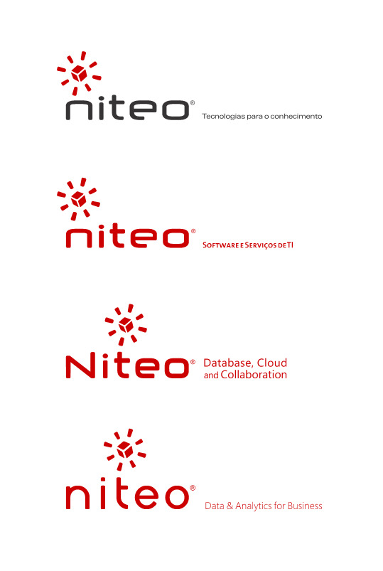 Evolução da marca Niteo Technologies ao longo dos anos, com as quatro representações visuais, conforme cada momento.