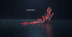 Ilustração de um gráfico de barras ascendente com o texto 'Small Data', simbolizando os grandes resultados e a vantagem competitiva gerados pela IA eficiente.